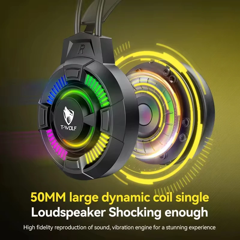 USB Computer Colorful Lighting Gaming Over Ear Headphones With Mic