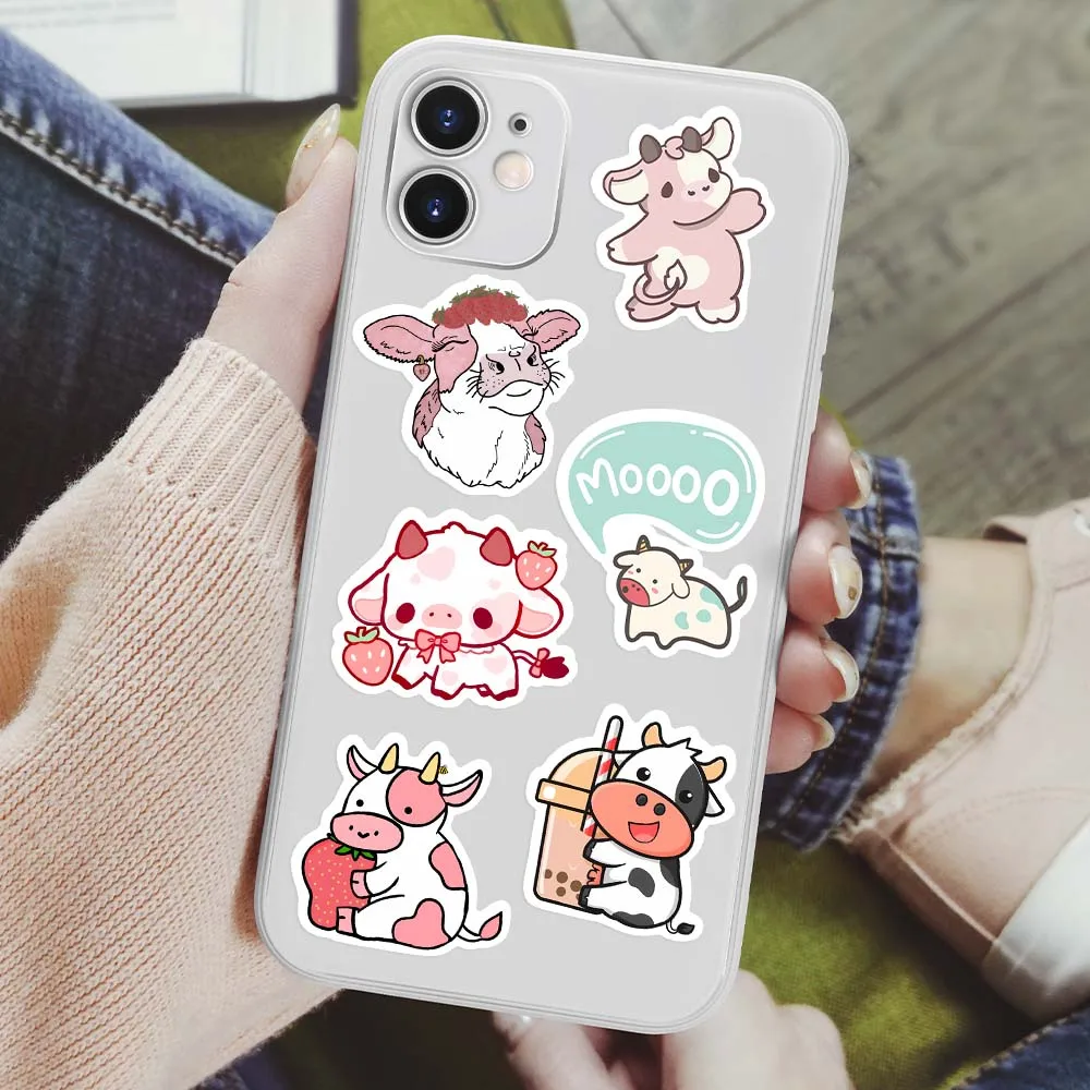 Cute Cartoon różowa krowa naklejki zwierząt DIY zabawki dla dzieci prezent dekoracyjna naklejka na album do scrapbookingu laptop telefon butelka na bagaż wodoodporna — zdjęcie 6