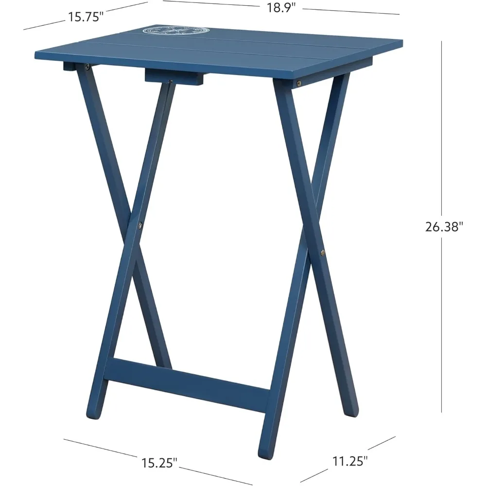 Navy Blue SAMM Trey Table Set with Compass Design, Featuring Four Tables and a Stand