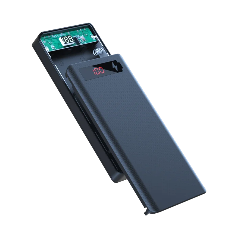 Zunate Power Bank Shell, 20 X Battery Power Bank Case Kit Fai da Te Ricarica Rapida della Batteria da 22,5 W con Display LCD, Supporto Micro/Tipo C/USB(Nero