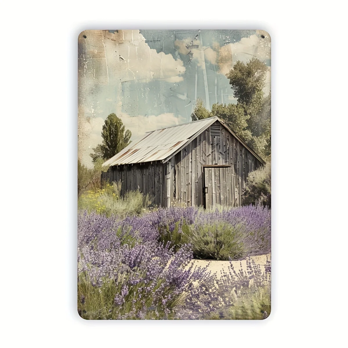 1pc Vintage Lavender Metal Tin Sign, Rustic Iron Wall Art Decor, 8x12 Inch, with Hanging Foil Engraving Plaque for Indoor/Outdoo