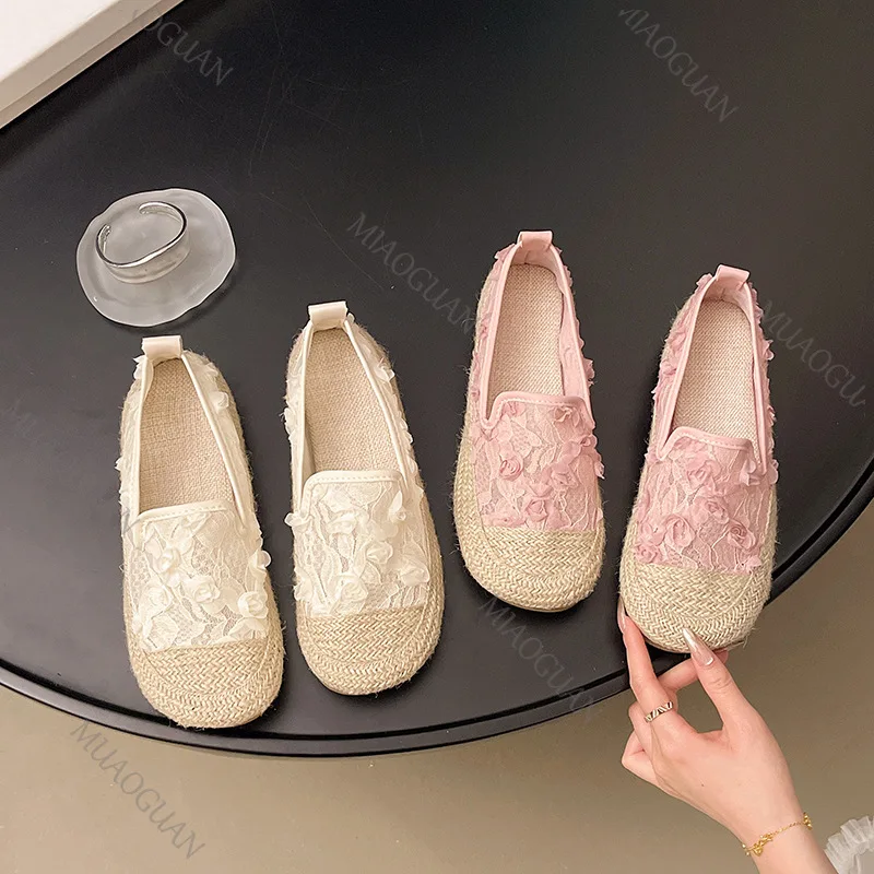 

Весна и лето 2024, новые женские туфли на плоской подошве, дышащая сетчатая повседневная обувь Мэри Джейн с мягкой подошвой и ткаными цветами