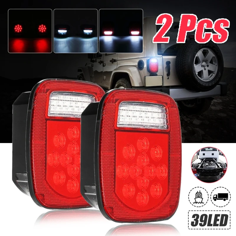 

39 LEDs Red+White Double Colors Tail Light Brake Reverse License Plate Light for Jeep Wrangler TJ CJ 76-06