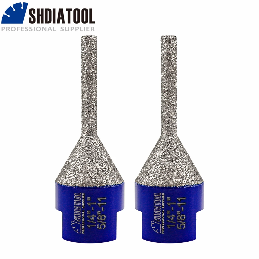 

SHDIATOOL 2pcs 6*25mm Diamond Vacuum Brazed Finger Bit 5/8-11 Cone Enlarge Chamfering Milling Shaping Porcelain Tile Marble