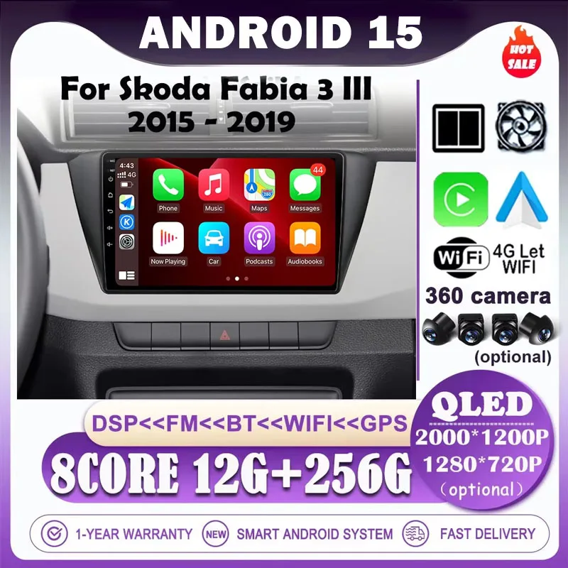 

Android 15 For Skoda Fabia 3 III 2015 - 2018 2019 Car Multimedia Player Screen WIFI Carplay Radio Stereo GPS Navigation DSP