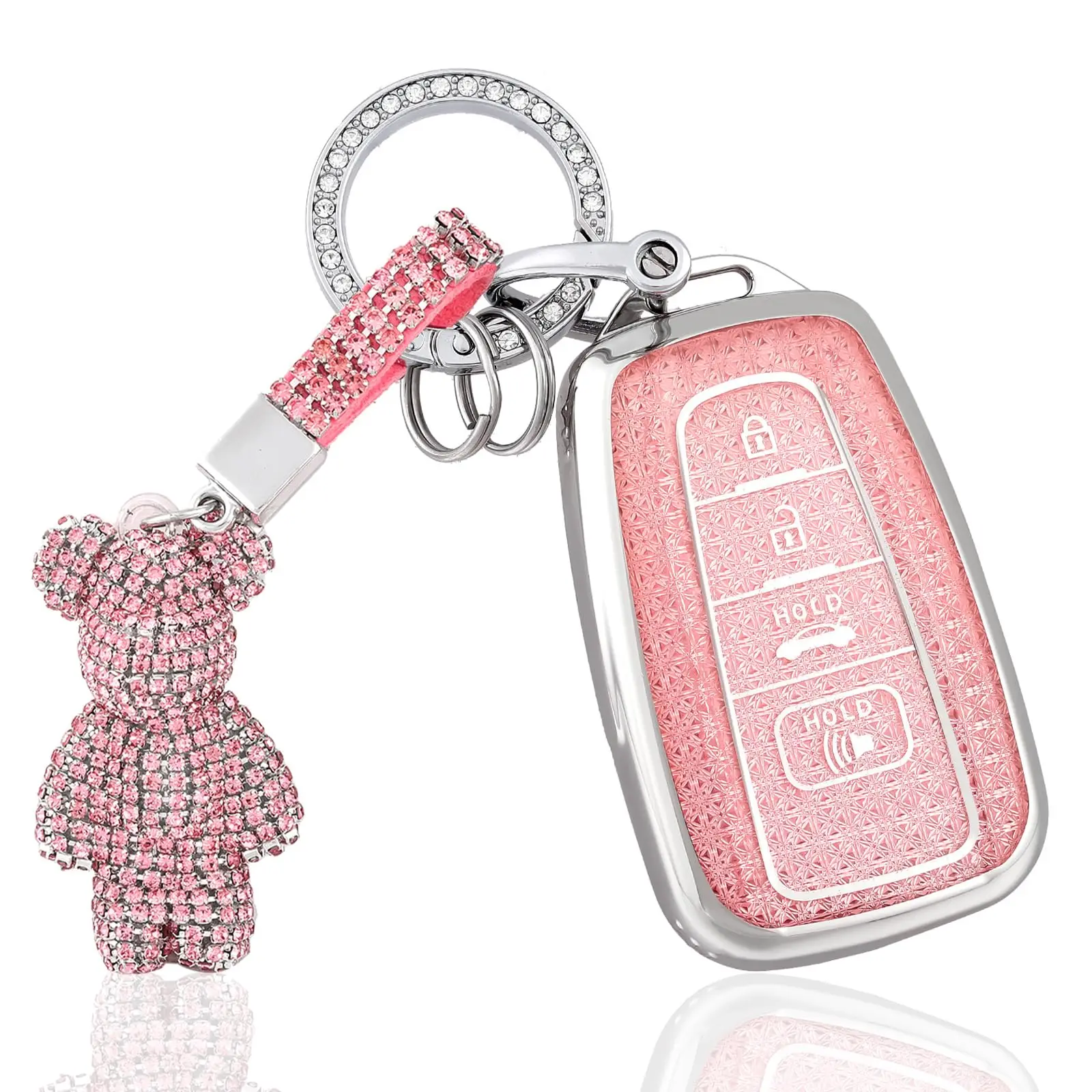 Para Toyota Key Fob Cover con llavero de oso suave TPU funda protectora para llave para Toyota RAV4 Camry Corolla 4Runner Highlander Prius