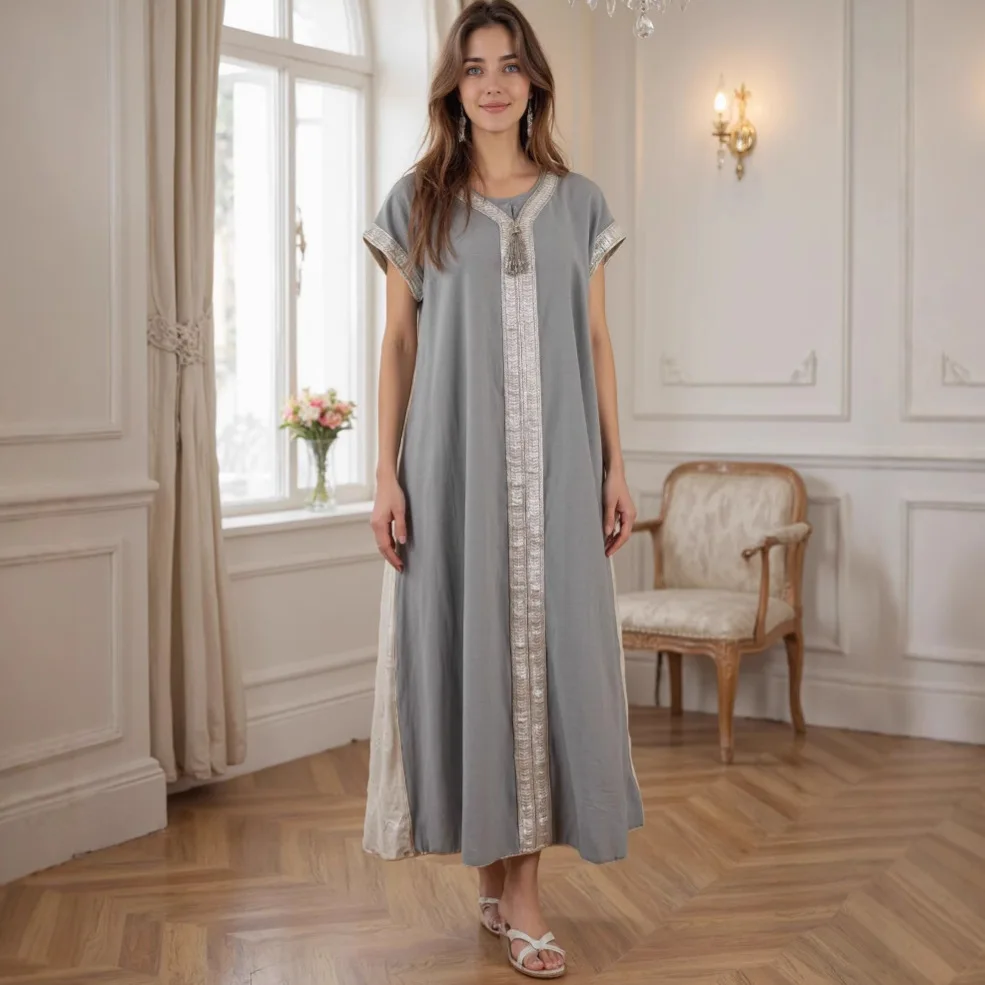 

Мусульманский спереди и сзади, сращенная ткань, серебряный кружевной кулон, женский длинный халат, модное платье Абая, Дубай, роскошный исламский элегантный