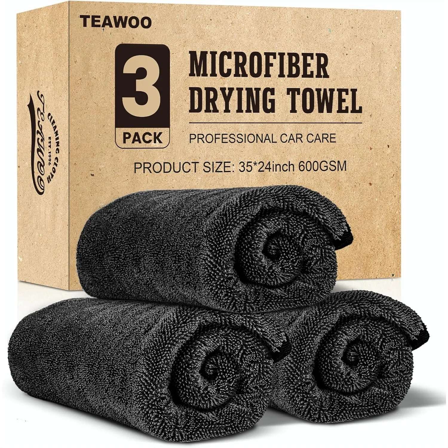 

3-Pack Microfiber Towels for Cars (24x35 Inches), Extra Large Super Absorbent Car Drying Towel with No Streaks & Scratches