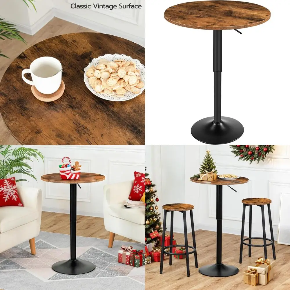 

Adjustable Height Round Bar Table 27-35.4, Modern Rustic Style, Sturdy Base, Easy Assembly, Ideal for Small Spaces, Black BF58BT