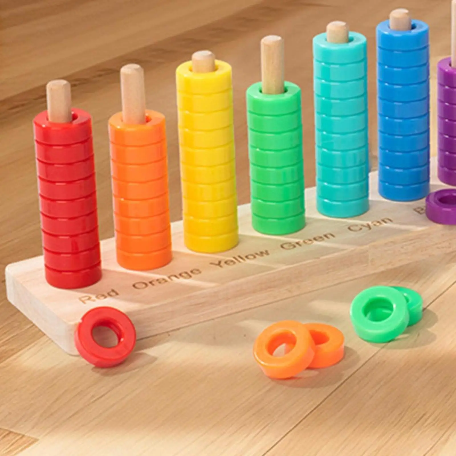 Wooden Color Sorting Stacking Toy Color Matching Game Sensory Toy for 3+ Year Old