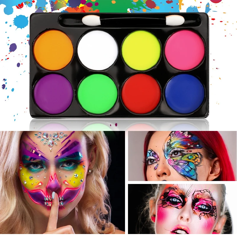 8-Color Professional Water-Based Face,Body Painting,Easy Clean,Water-Soluble Art Palette for Halloween,Carnival,Parties,Cosplay