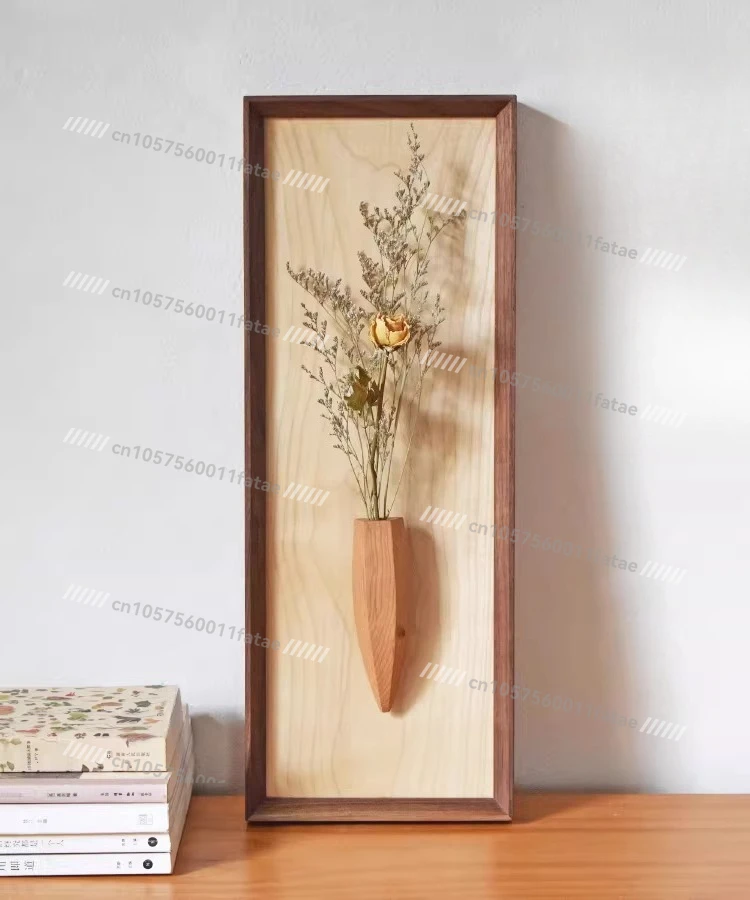 Flower Arrangement Hanging Painting Solid Wood Flower Vase Wall Hanging Hydroponic Hanging Bottle Tea Room Vase Wall Decoration