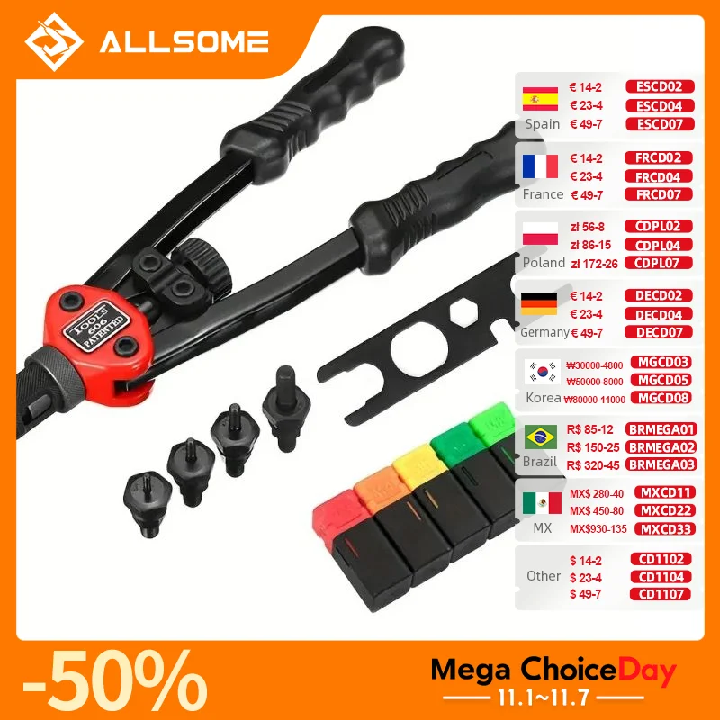 ALLSOME BT-606 Riveter Gun tool Hand Insert Rivet Nut Tool Manual Mandrels