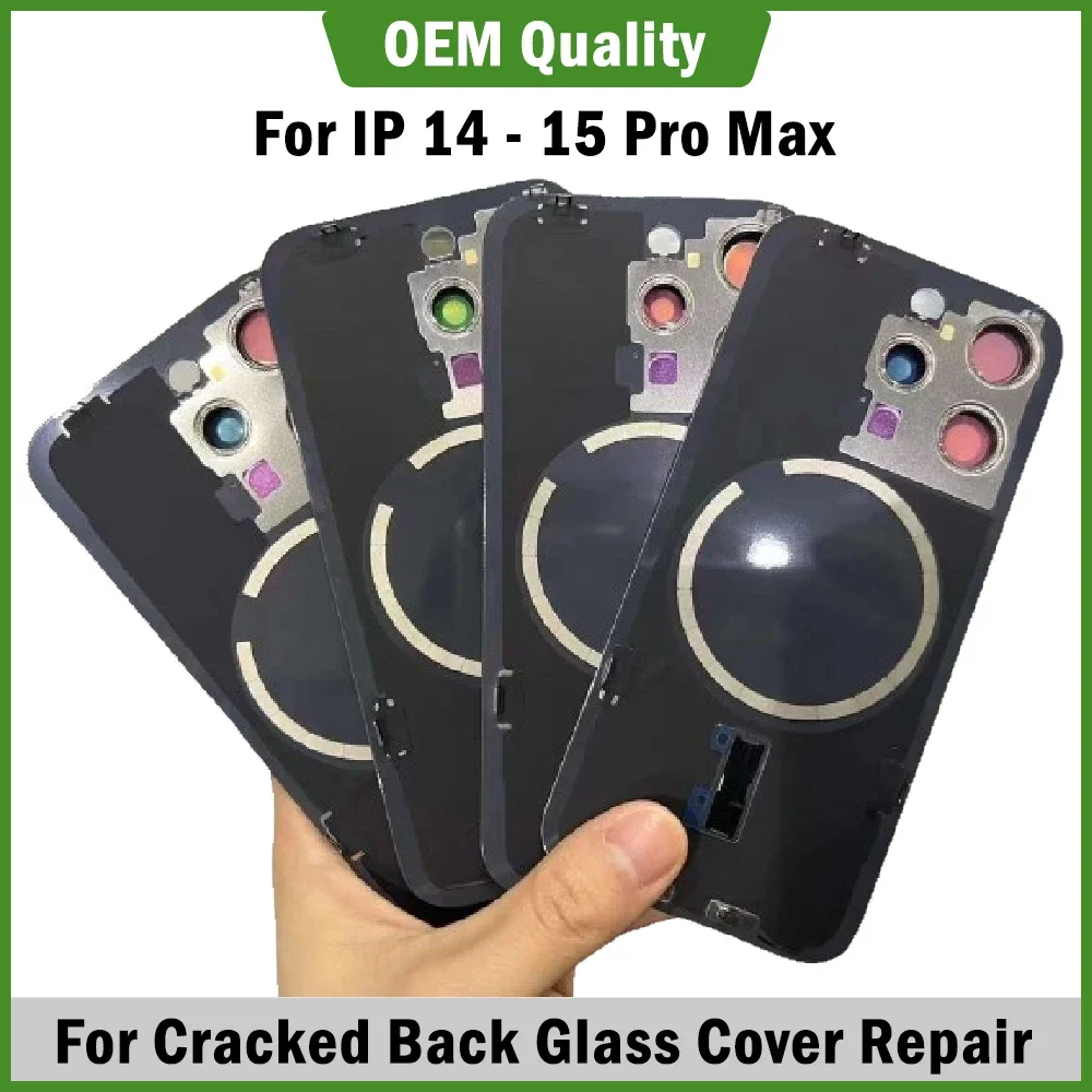 

Mixed 10Pcs Back Glass With Pre-installed Magnetic Ring Metal Plate For 14 Plus 16 15 Pro Max Rear Battery Cover Replacement