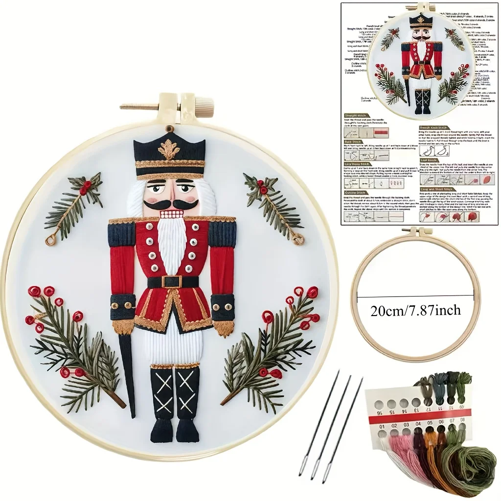Weihnachts-Walnuss-Soldat, handgesticktes DIY-Material-Set, mit einem englischen Anleitungsanleitung, das einfach und leicht zu lernen ist. – Detail 3
