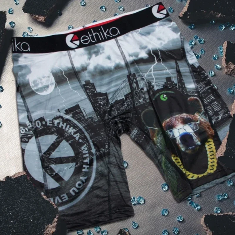 

ETHIKA Мужское нижнее белье Нейлоновые дышащие сетчатые мужские трусы с промежностью Мужские трусы размера плюс 3XL Мужские боксеры с принтом Мужские боксеры