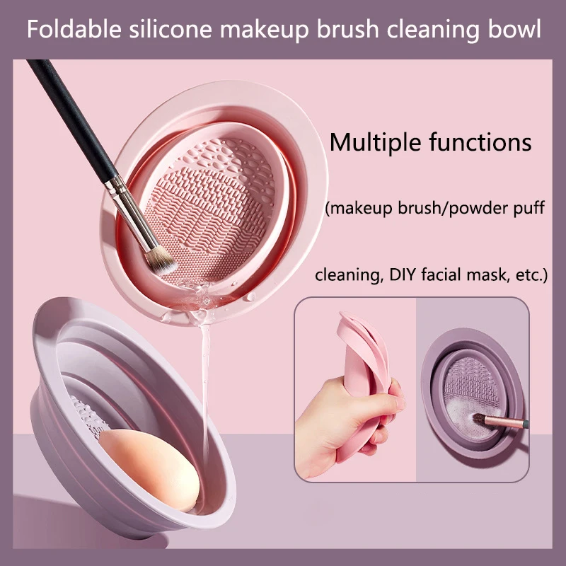 

Foldable Silicone Makeup Brush Cleaning Bowl Powder Puff Washing Soft Mat Eyeshadow Brushes Clean Tools Scrubber Box