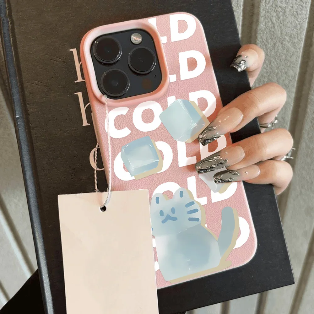 Cat Litchi Pattern Phone Case For iPhone 13 11 12 14 15 Pro 16 Pro Max Plus Leather Cover Shockproof Bumper Silicone Soft Funda