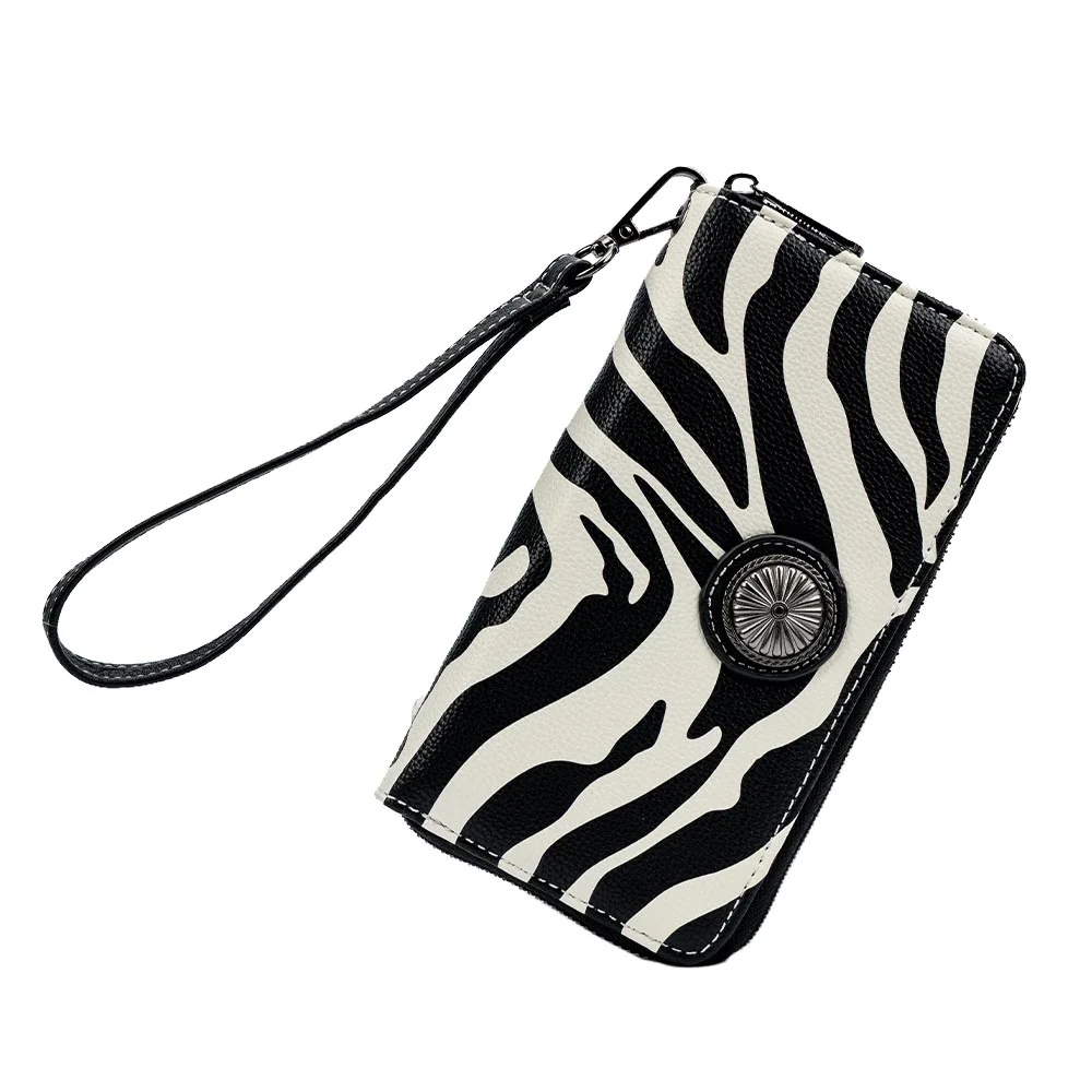 Pu Leather Women Wallets Women Purses Zebra Print Concho Wristlet Fashionable Card Bag Coin Purse