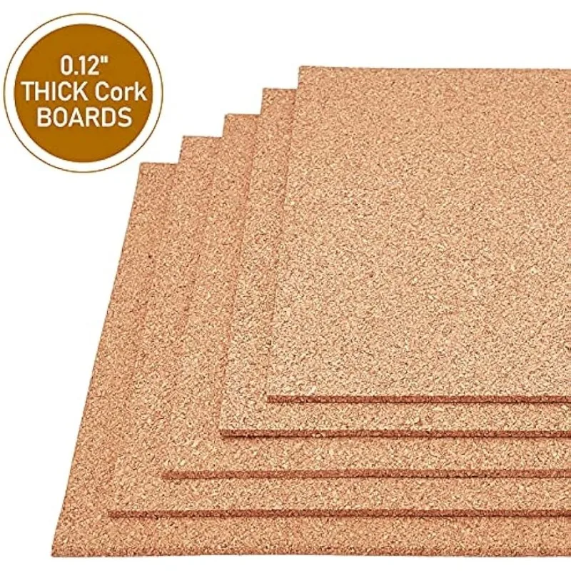 6 Pack Self-Adhesive Cork Sheets(5mm thick) Cork Tiles Cork Mat 12x8 Inch with Adhesive Back for Wall Decoration,