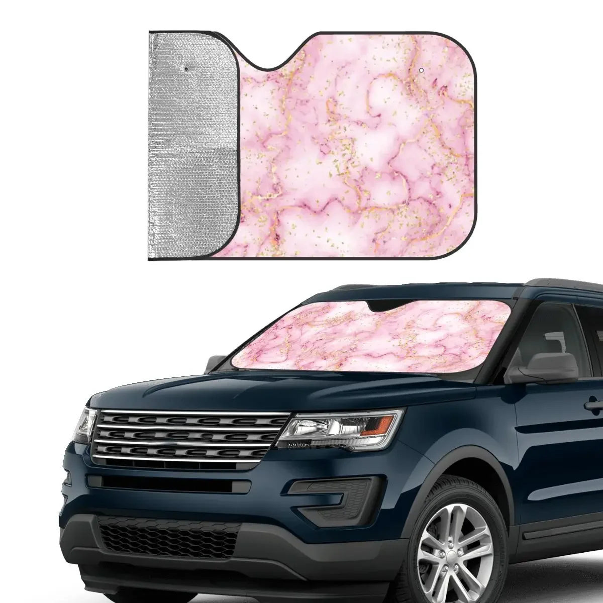 Pink Marble Agate Foldable Sunshade Windscreen 76x140cm Stone Stripe Foils Sunshade Visor Sun Shade Protect