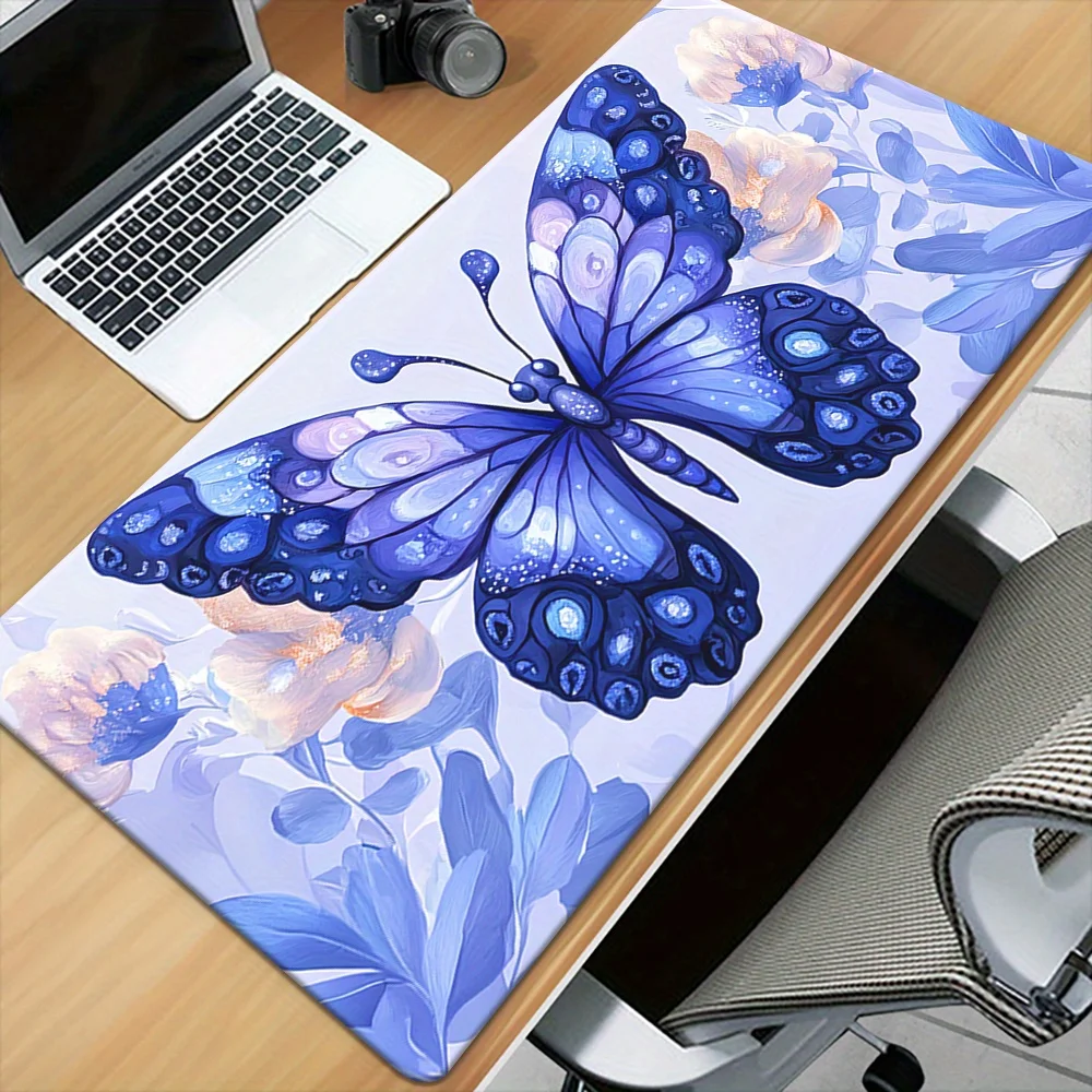 

1pc Blue Butterfly Floral Mousepad - Rubber Gaming Mouse Mat with Waterproof, Anti-Slip Surface for PC Computer Laptop Desk, Off
