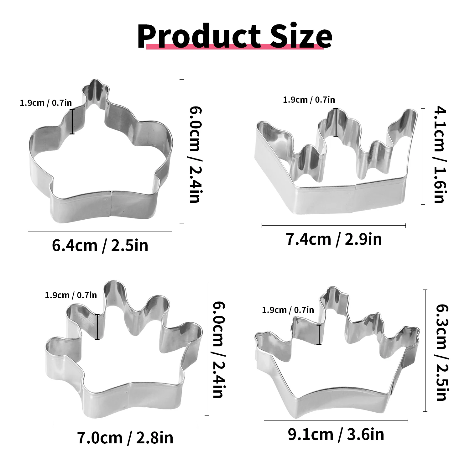 Set of 4 Queen,King,Princess Crown Shape Cutters Stainless Steel Cookie Cutters Mold DIY Baking Mold Cookie,Biscuit