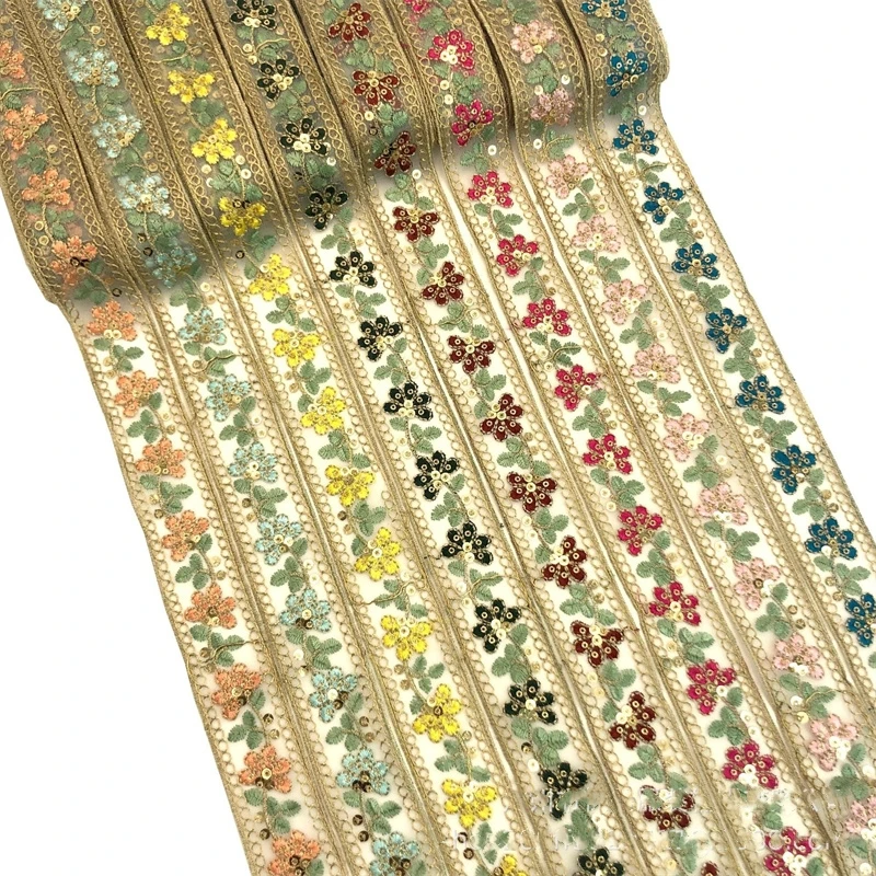1 Yards Sequin Embroidery Lace Ethnic style Ribbon Lace Clothing Barcode Trims