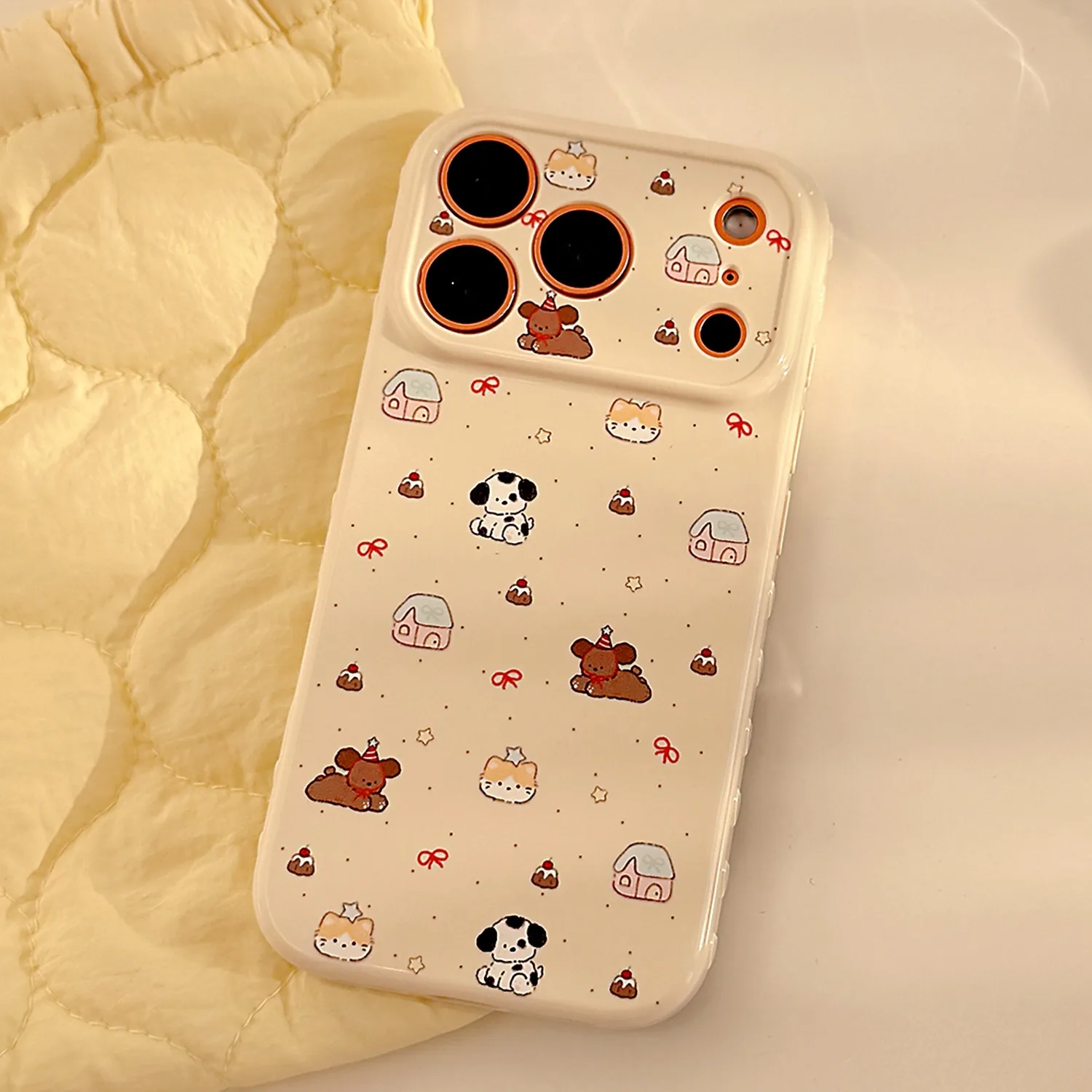 

Cute Starry Puppy Cat Bow Phone Case For iPhone 17 Pro Max 16 15 14 13 12 11 16 Plus Shockproof Soft Silicone Bumper Cases Cover