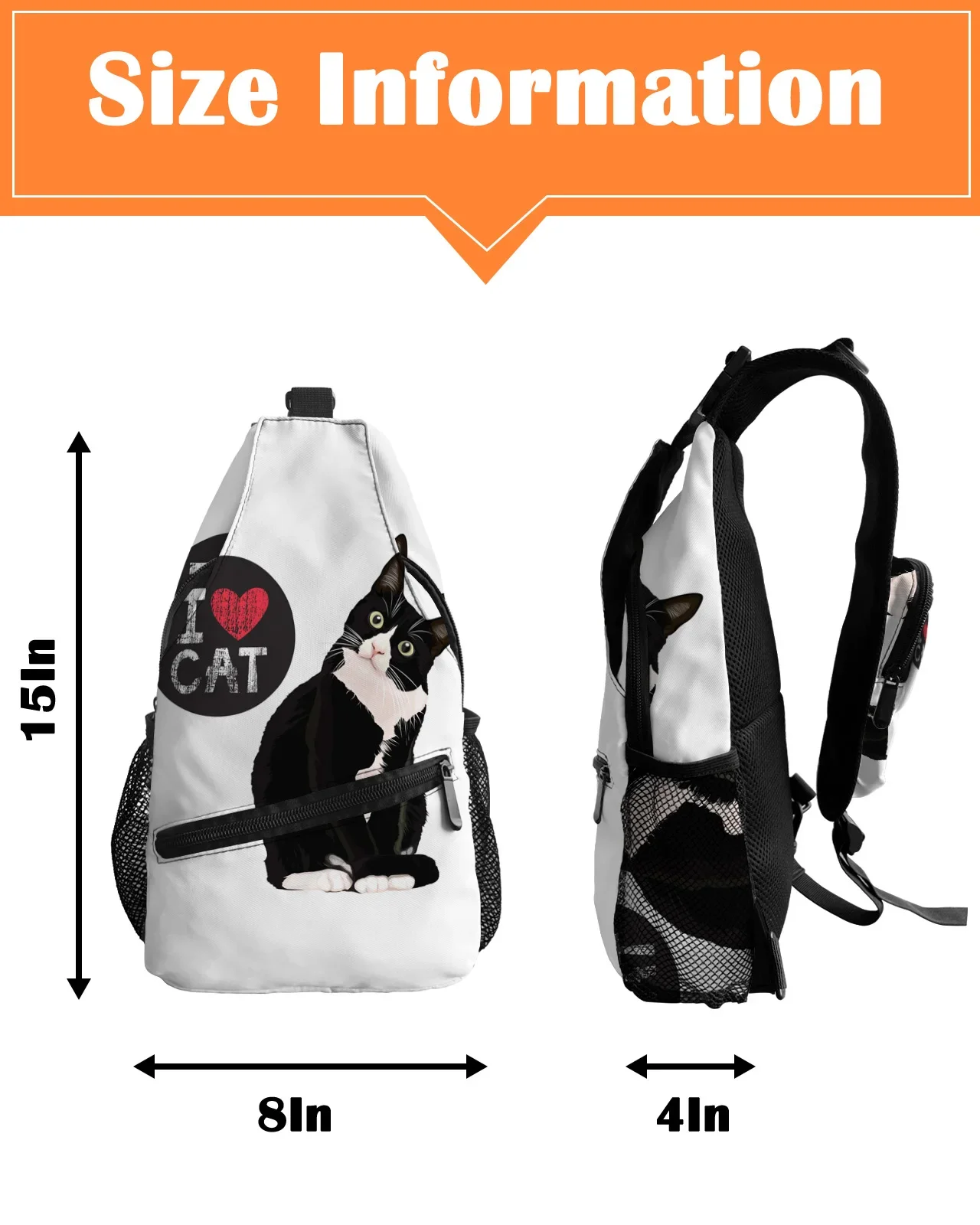 Imagem -03 - Bolsa de Peito Gato Preto Animal para Homens e Mulheres Esportes Casuais Bolsa de Ombro Bolsa Mensageiro Viagem Impermeável eu Amo Gato