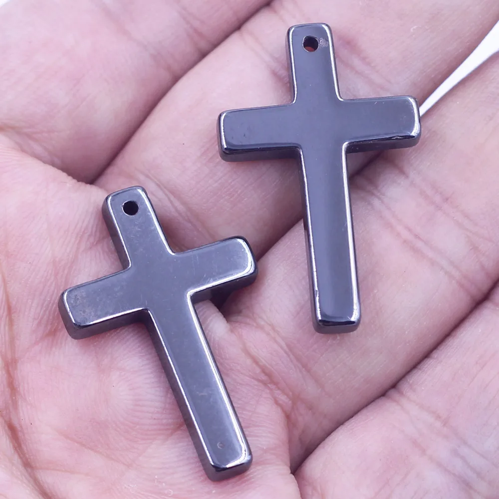 200Pcs Hematite Gunmetal Cross Religion Charm Pendants 33x21mm
