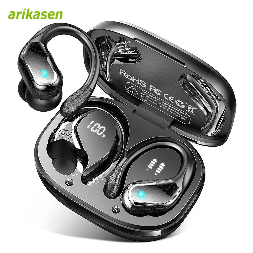 Auricolari Bluetooth 2025 Senza Fili Con LED, Cancellazione Del Rumore, 48h, Bassi Profondi E IP7 Impermeabili – USB-C