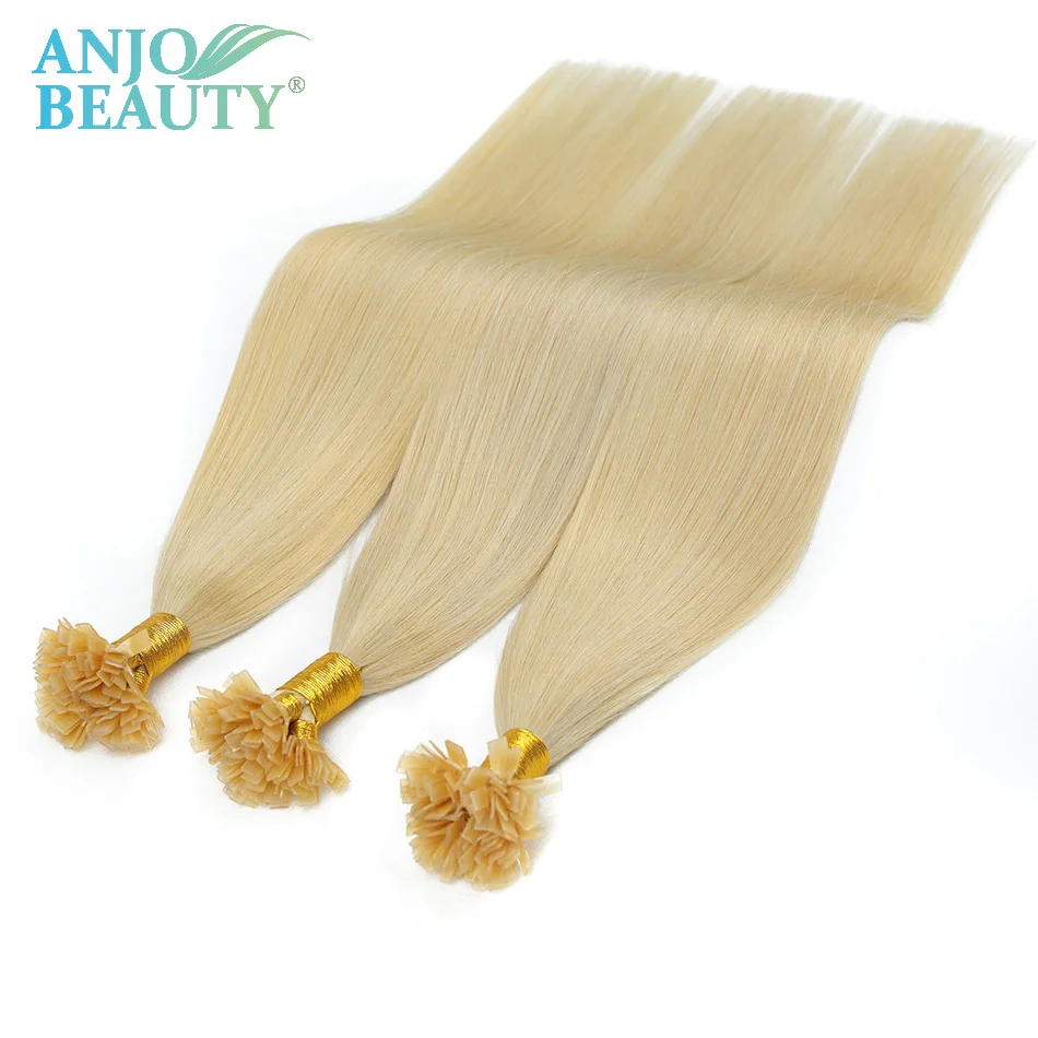 Straight Keratin Human Hair Extension By Fusion Flat Tip  1g Strands 50pcs/100pcs  Natural Black Blonde Hair Extension