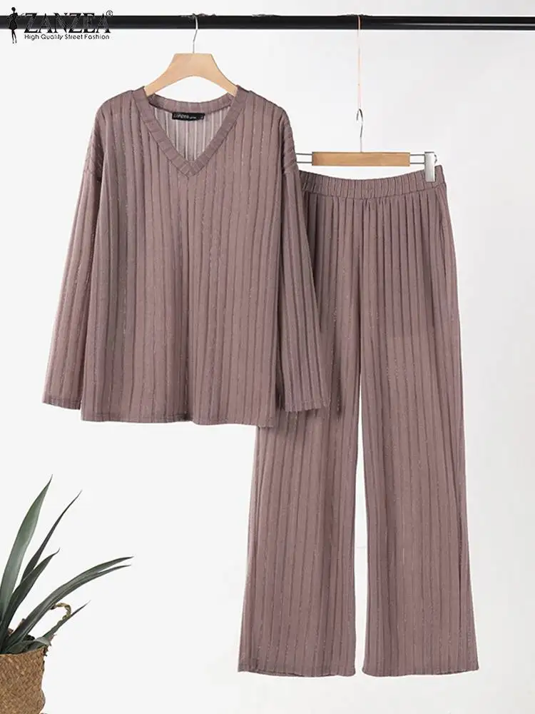 ZANZEA-Ensemble haut et pantalon à manches longues pour femme, tenues monochromes, taille élastique, surintendant ser, décontracté, adt deau bed thousand, automne, 2 pièces