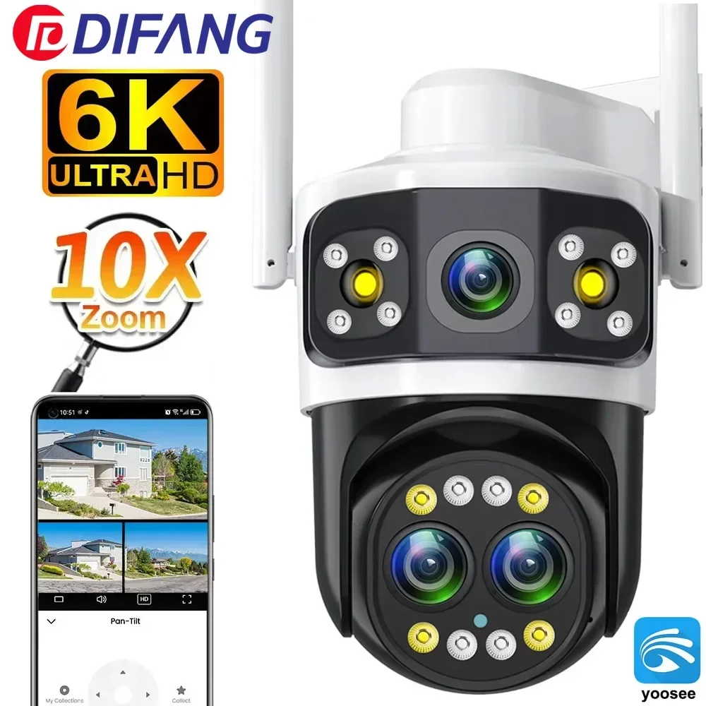 

6K Outdoor WIFI Camera 8MP Three Lens 10X Zoom PTZ Human Detection 4K 6MP Dual Screens WiFi IP Surveillance CCTV Security Yoosee