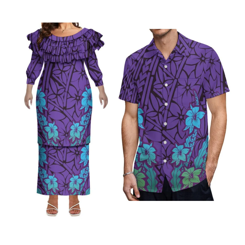 Camicie da uomo polinesie su misura estive senza impuestos Design retrò Foglia di loto in pizzo Girocollo Abiti da donna Abiti da coppia