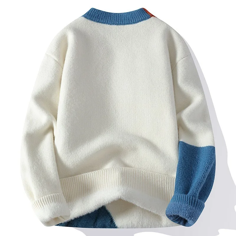 Youth Knitted Sweaters Man Patchwork Loose Streetwear Tops High Quality Casual O Neck Warm Winter Knitting Plullovers in Velvets