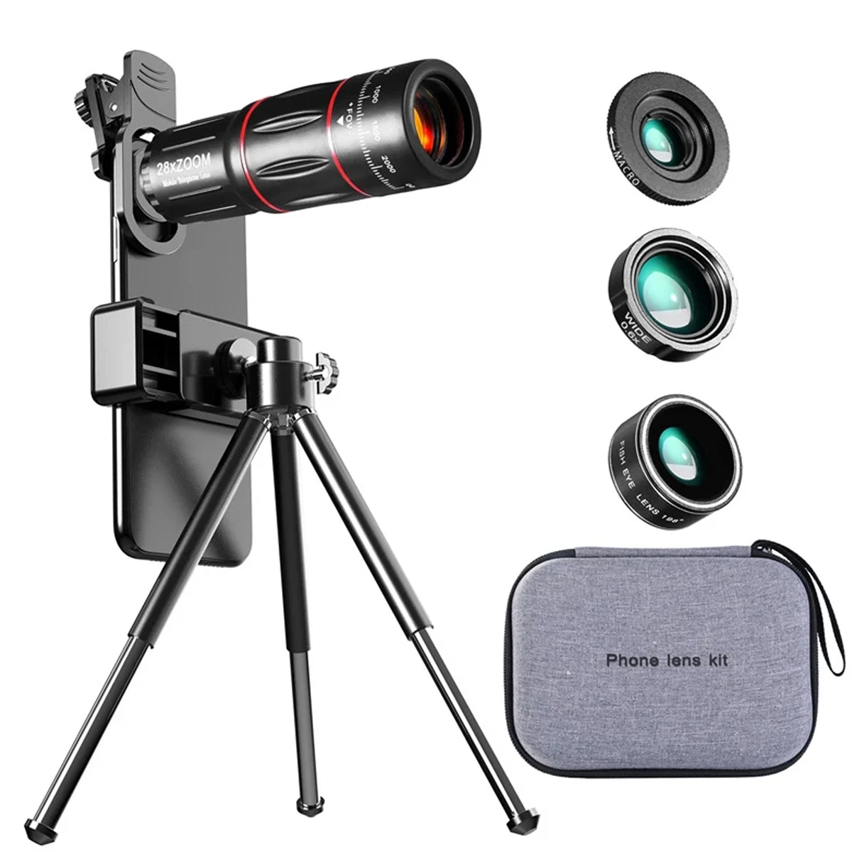 28X HD Mobile Phone Camera Lens Telescope Zoom Macro Lens for iPhone Samsung Smartphone Fish Eye Lente Para Celular