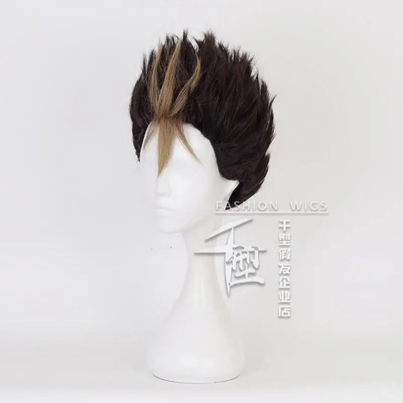 ¡Anime haikyuu! Yu Nishinoya Peluca de Cosplay de mezcla de colores, pelo corto sintético resistente al calor, accesorios para fiesta de Halloween