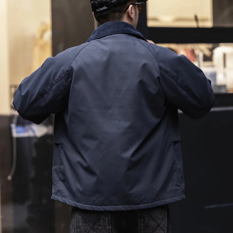 Men's Casual Workwear Jacket Loose Fit Retro Style Multiple Pockets Stand Collar Autumn Winter Fashion Outerwear