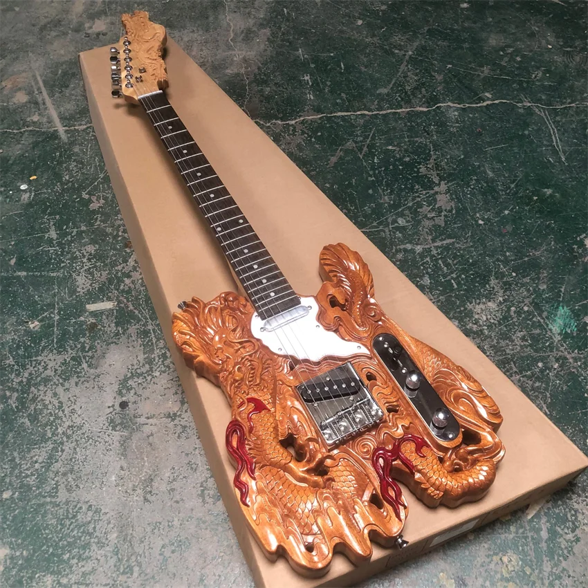 Hand carved custom electric guitar, log color, real photos, wholesale and retail, free shipping