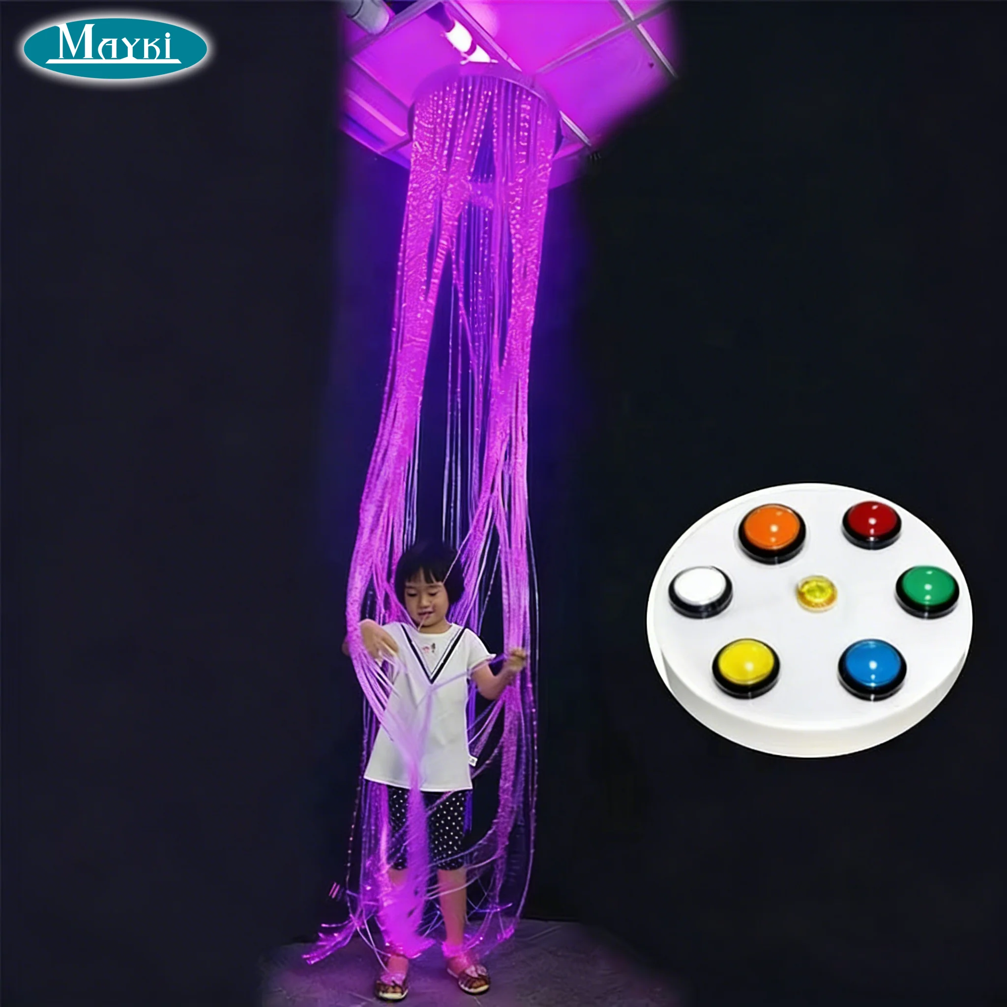 Newest LED Fiber Optic Lights Sensory Waterfall for Special Needs with Large Button Controller Curtain Ring Fibres