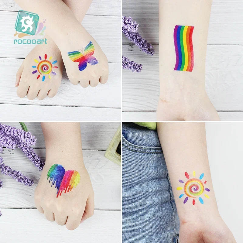 12 Stks/partij Regenboog Tattoo Stickers Kleurrijke Tijdelijke Tatoeages Wifi Ontwerp Nep Tatoo Palm Lippen Flash Taty Body Art Tatouage