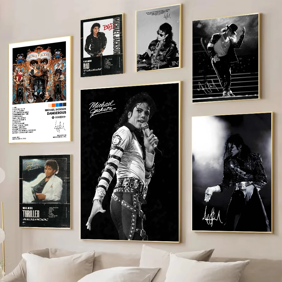 Black and White Singer M-Michael Jackson Music Ablum Poster Canvas Painting Print for Motivational Quote Living Rooms Home Decor