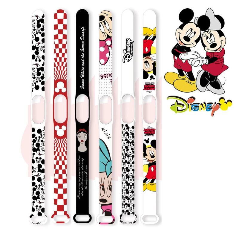 Anime Mickey Mouse Mi Band Wristband Kawaii Minnie Mouse Replace Tape Cartoon Children Watch Strap Kids Gifts