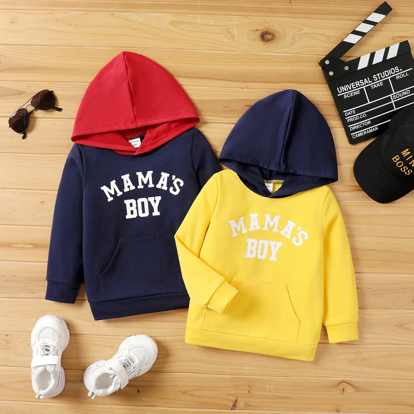 PatPat Toddler Boy Solid Colorblock Hoodie  Hooded Solid color Perfect for Outings and Daily Wear Basic Style Comfortable