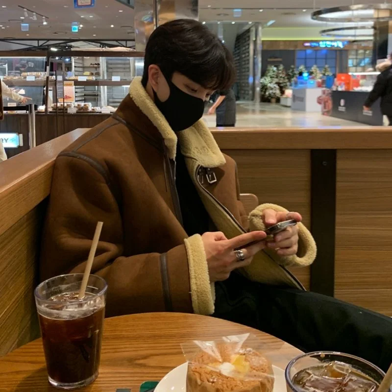 

Куртка из овечьего меха, мужская зимняя замшевая хлопковая одежда из кожи и меха, хлопковое пальто из овечьего меха, молодежное повседневное модное пальто