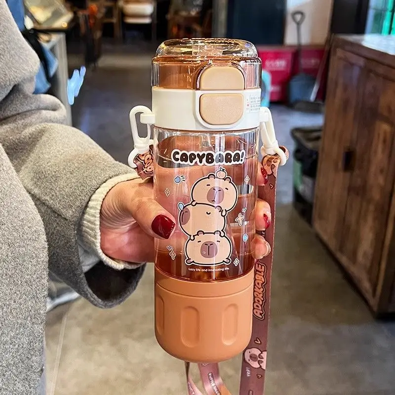 Capybara Transparent Straw Cup Capybara Cartoon Plastic Water Cup with Portable Handle for Wedding and Student Use kapibara bott - view 4