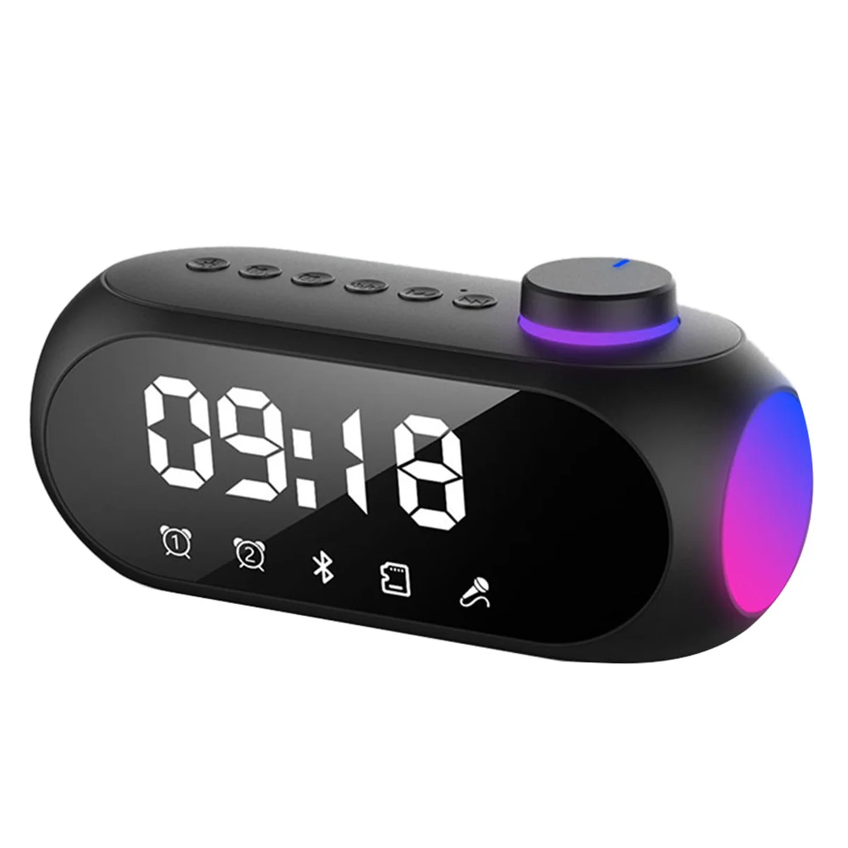 Portable Mini FM Radio Receiver Hifi Sound RGB Bluetooth Speaker with Clock Dual Alarm Clock Support Handsfree -A