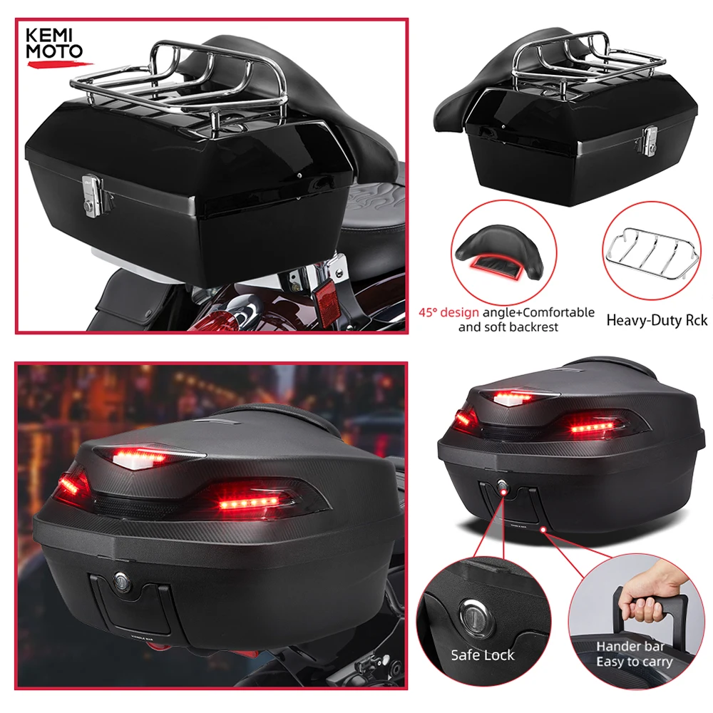 

48L For BMW Universal Hard Trunk Rear Storage Box Top Tail Rear Luggage Trunk Case Toolbox w/Backrest Pad For Honda For YAMAHA